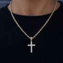 Diamond Cross Pendant + 4mm Rope Chain Set in Yellow Gold