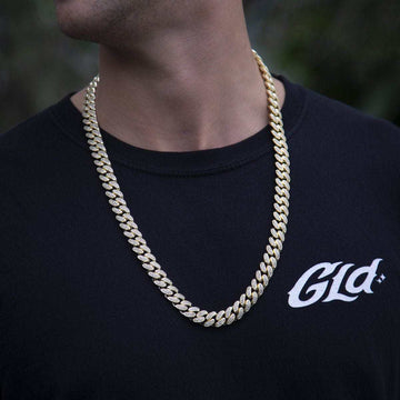 Diamond Cuban Link Chain in Yellow Gold - 12mm