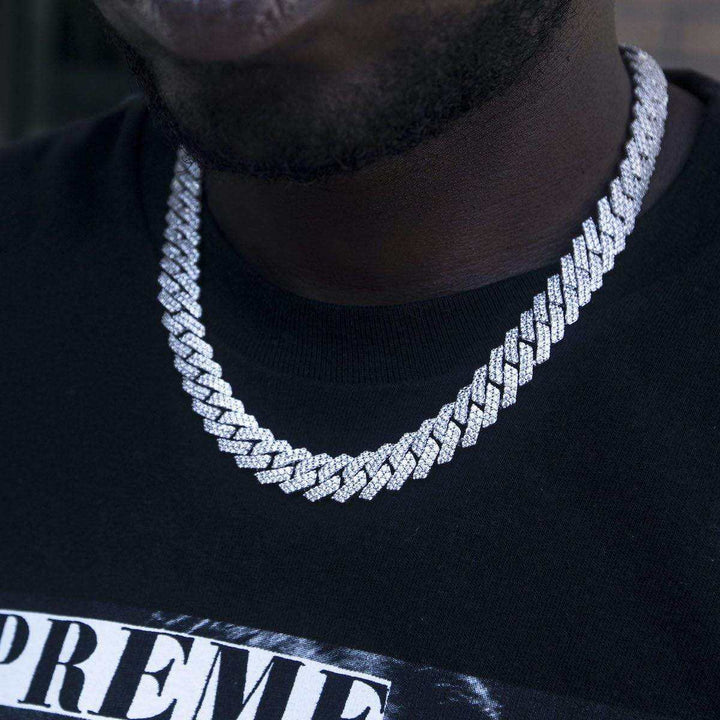 Diamond Prong Link Chain in White Gold 12mm The GLD Shop