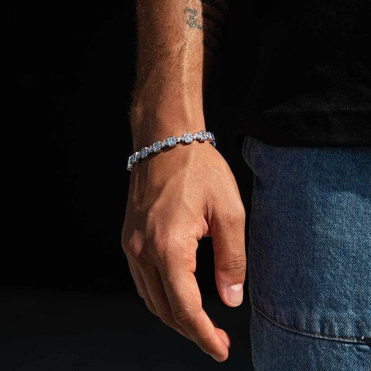 Diamond Square Cut Tennis Chain Bracelet in White Gold- The GLD Shop