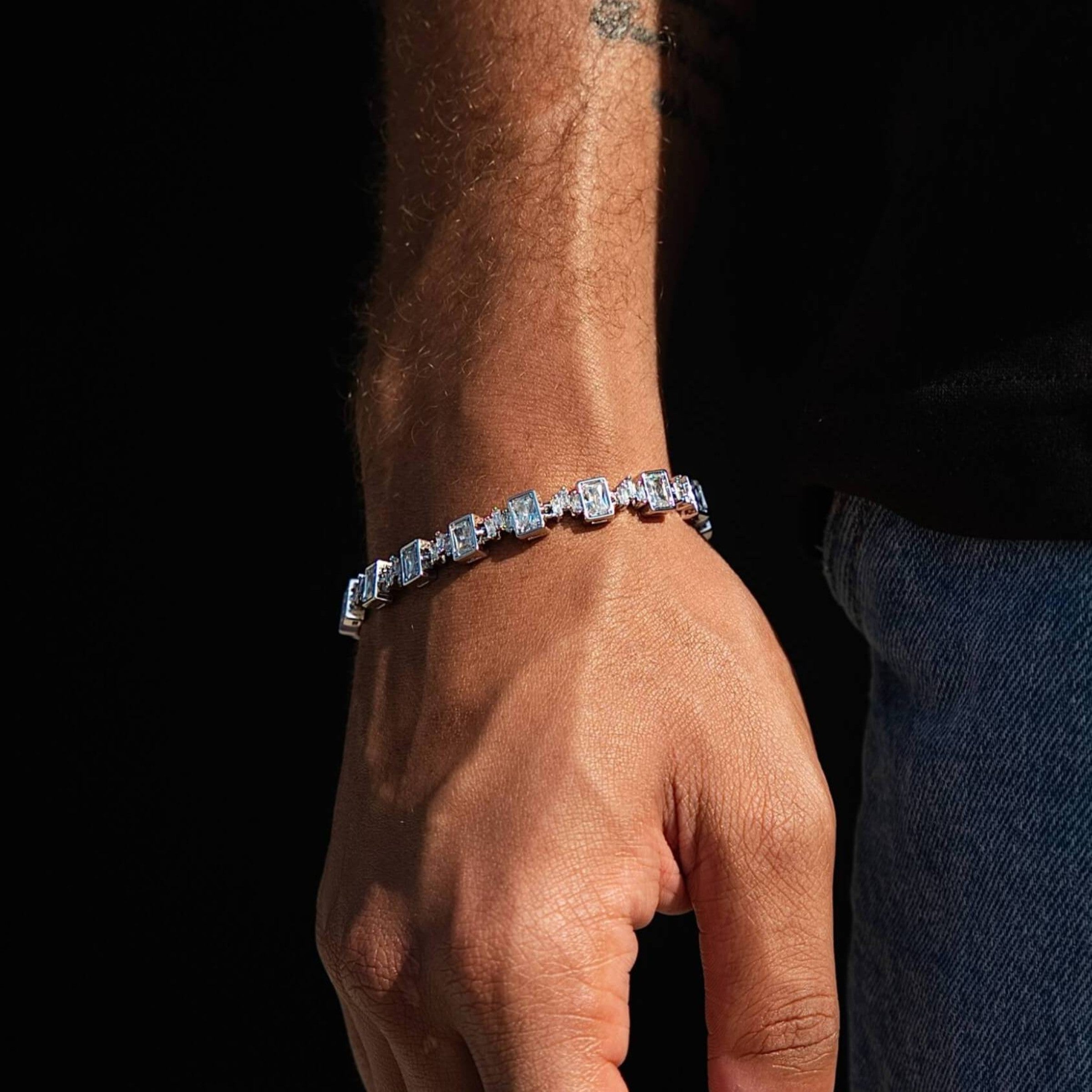 Diamond Square Cut Tennis Chain Bracelet in White Gold- The GLD Shop