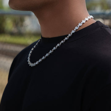 Cadena de tenis con diamantes corte cuadrado en oro blanco