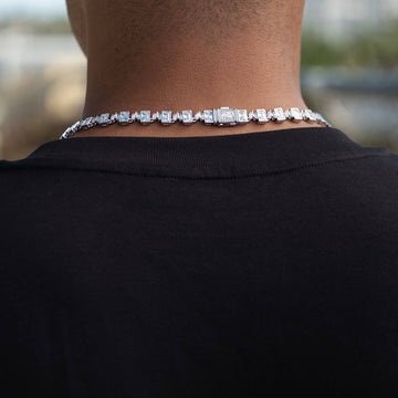 Cadena de tenis con diamantes corte cuadrado en oro blanco