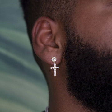 Diamond Studded Cross Earrings in Yellow Gold - The GLD Shop
