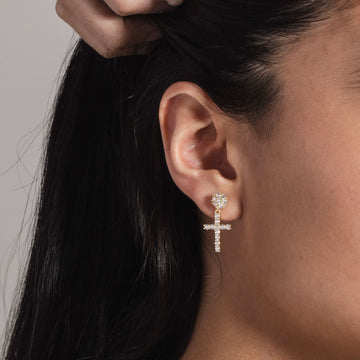 Diamond Studded Cross Earrings in Yellow Gold - The GLD Shop