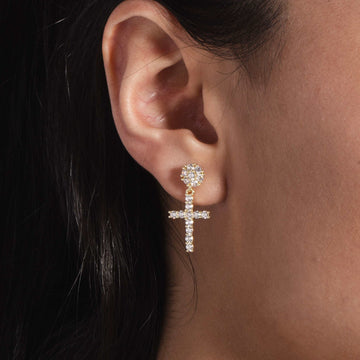 Diamond Studded Cross Earrings in Yellow Gold - The GLD Shop