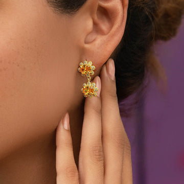 Iced Canary Double Flower Earring in Yellow Gold