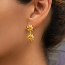 Iced Canary Double Flower Earring in Yellow Gold