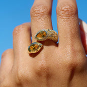 Anillo doble de pera en Vermeil de oro amarillo