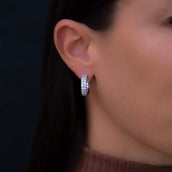 Double Row Small Hoop Earrings in White Gold