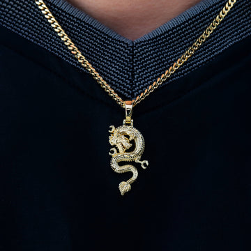 Dragon Pendant + 3mm Micro Cuban Chain Set in Yellow Gold