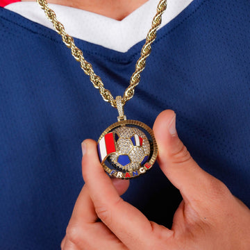 Diamond France Globe Flag Pendant in Yellow Gold