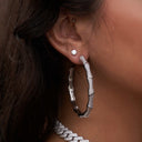 Iced Bamboo Hoop Earrings in White Gold - 2.5MM