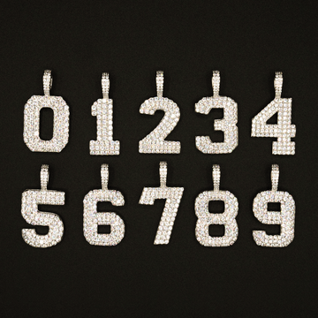 Pave Number Pendants in Yellow Gold