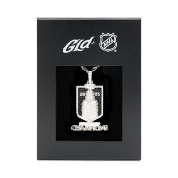 Colgante oficial del Campeonato de la NHL de la Stanley Cup 2025 con cadena tipo cuerda de 20 pulgadas en oro blanco