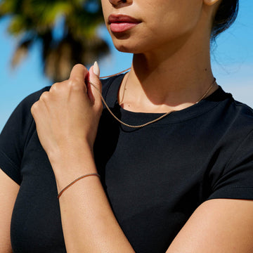 Palm Chain Necklace + Bracelet Bundle in Rose Gold - 2MM