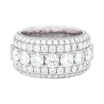 Men's Moissanite 5 Layer Diamond Band Ring in White Gold Vermeil