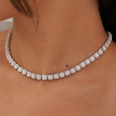 Micro Clustered Tennis Necklace In White Gold