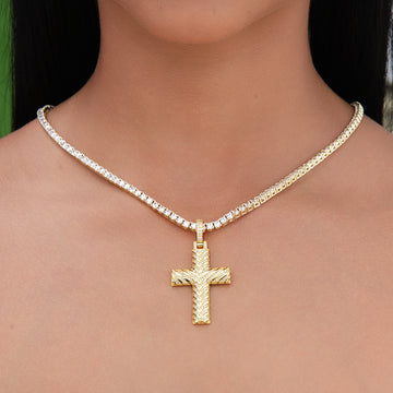 Iced Arrow Cross Pendant in Yellow Gold