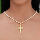Iced Arrow Cross Pendant in Yellow Gold