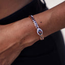 Iced Burgundy Oval Cuff Bracelet in Rose Gold - 3mm