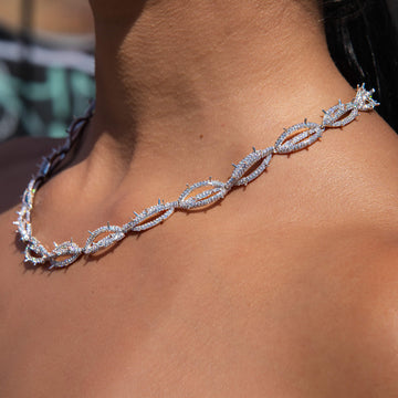 Iced Crown of Thorns Necklace in White Gold