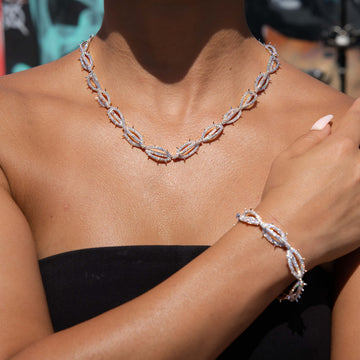 Iced Crown of Thorns Necklace + Bracelet Bundle in White Gold