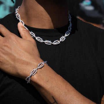 Iced Crown of Thorns Chain + Bracelet Bundle in White Gold