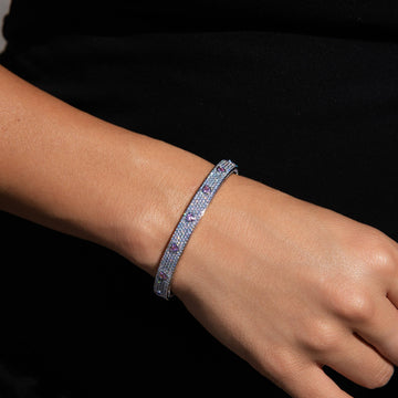 Iced Heart Pink Stationed Cuff Bracelet in White Gold