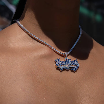 Iced New York Pendant in White Gold