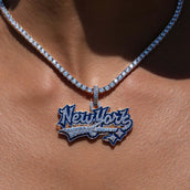Iced New York Pendant in White Gold