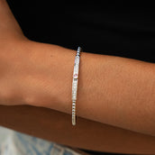 Iced Heart Pink Bar Beaded Cuff Bracelet in White Gold