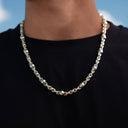 Collar Cadena de Bolitas Liso con Diamantes en Oro Amarillo