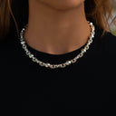 Collar Cadena de Bolitas Liso con Diamantes en Oro Amarillo