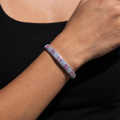 Iced Rock Pink Stationed Cuff Bracelet in White Gold