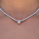 Iced Rock Pink Wheel Pendant in White Gold