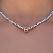 Iced Rock Purple Wheel Pendant in Rose Gold