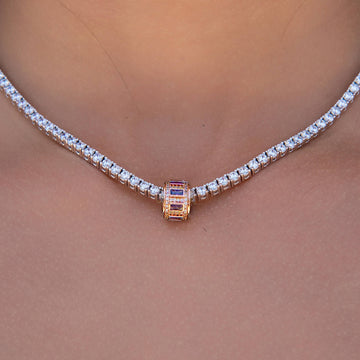 Iced Rock Purple Wheel Pendant in Rose Gold