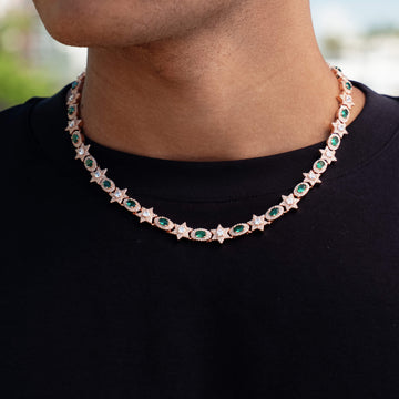 Collar Iced Star Oval en Oro Rosa - 12MM