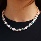 Iced Star Oval Emerald Necklace in Rose Gold - 12MM