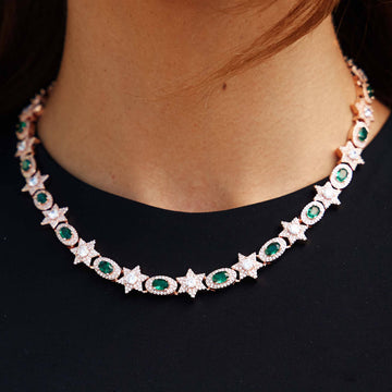 Collar Iced Star Oval en Oro Rosa - 12MM