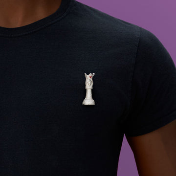 Iced Chess Queen Brooch in White Gold
