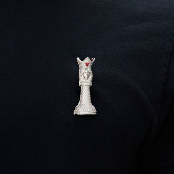 Iced Chess Queen Brooch in White Gold