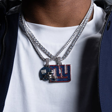 New York Giants Team Helmet Pendant + 3mm Diamond Tennis Necklace in White Gold Bundle