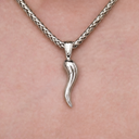 Italian Horn Pendant + 4MM Palm Necklace Bundle in White Gold