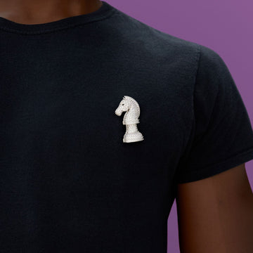 Iced Chess Knight Brooch in White Gold