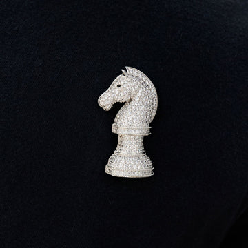 Iced Chess Knight Brooch in White Gold