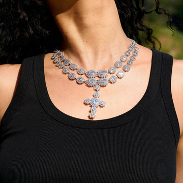 Large Diamond Cross Necklace in White Gold