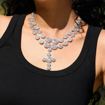 Large Diamond Cross Necklace in White Gold