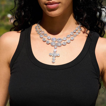 Large Diamond Cross Necklace in White Gold